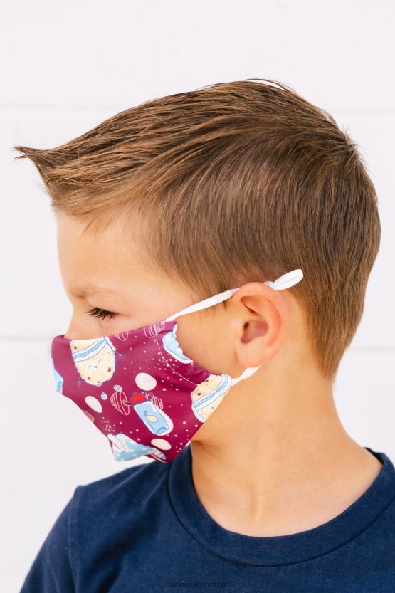 burgunder multi NanaMacs ansiktsmaske i tøy med treningstrykk for barn 402NJ04578