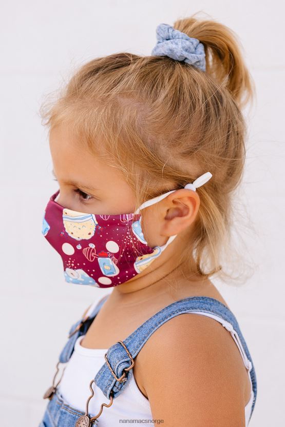 burgunder multi NanaMacs ansiktsmaske i tøy med treningstrykk for barn 402NJ04578