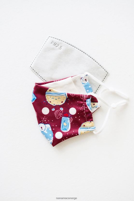 burgunder multi NanaMacs ansiktsmaske i tøy med treningstrykk for barn 402NJ04578