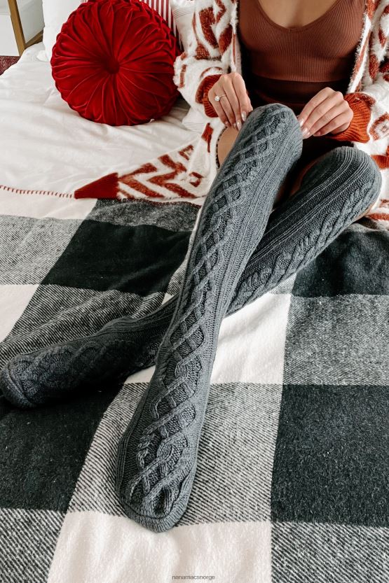 grå NanaMacs toasty tær knehøye kabelstrikkede sokker 402NJ04568