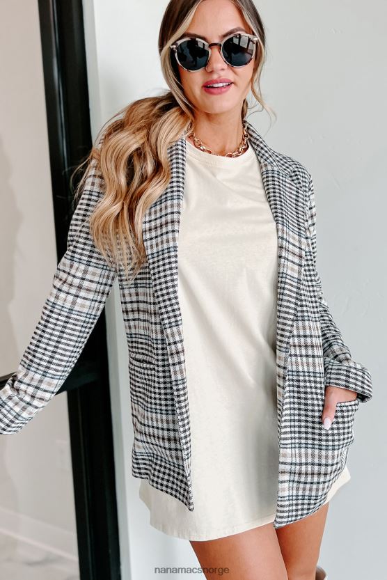 elfenben/brun NanaMacs beregnende trekk rutete blazer foran 402NJ03632