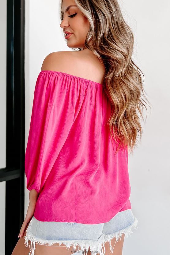 fuchsia NanaMacs min eneste skrueblondedetalj 3/4-ermet bluse 402NJ0760