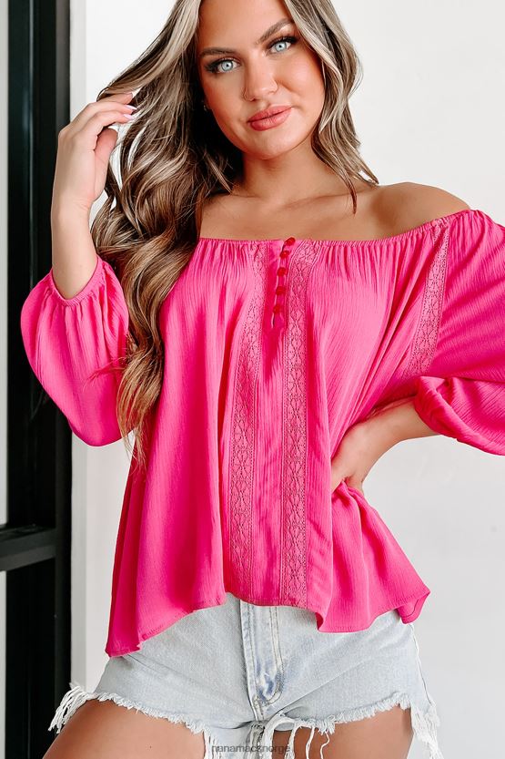 fuchsia NanaMacs min eneste skrueblondedetalj 3/4-ermet bluse 402NJ0760