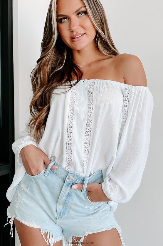 hvit NanaMacs min eneste skrueblondedetalj 3/4-ermet bluse 402NJ0769