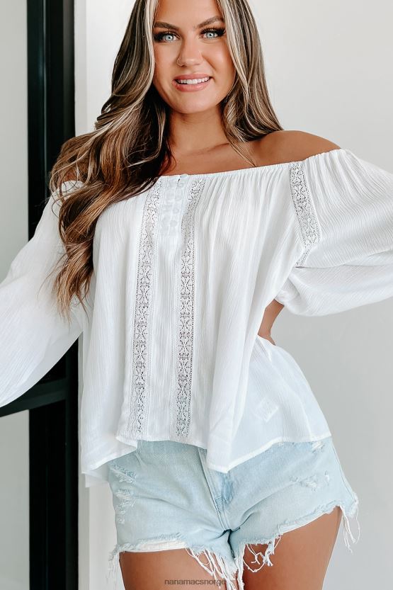 hvit NanaMacs min eneste skrueblondedetalj 3/4-ermet bluse 402NJ0769