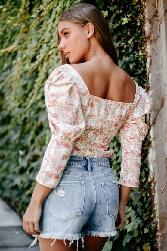 krem multi NanaMacs floral finale trykt 3/4-ermet topp 402NJ01711