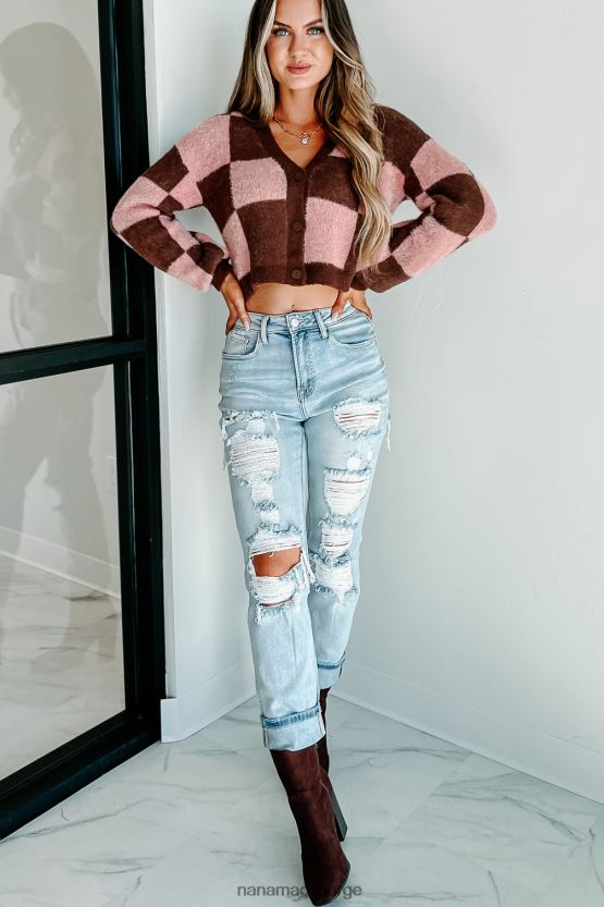 brun/rosa NanaMacs din beste rutete genser cardigan 402NJ01735