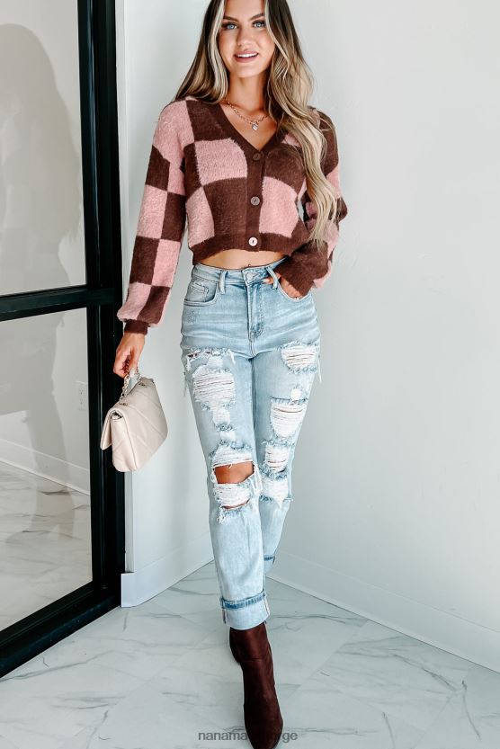 brun/rosa NanaMacs din beste rutete genser cardigan 402NJ01735