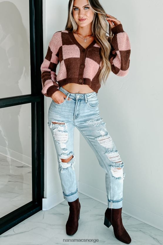 brun/rosa NanaMacs din beste rutete genser cardigan 402NJ01735