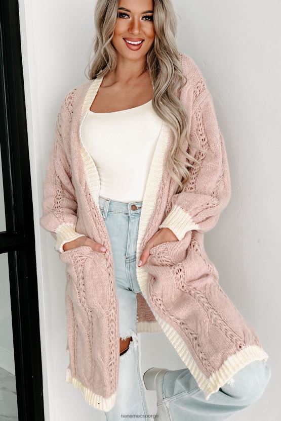 naturlig/elfenben NanaMacs by the fire colorblock kabelstrikket cardigan 402NJ03732