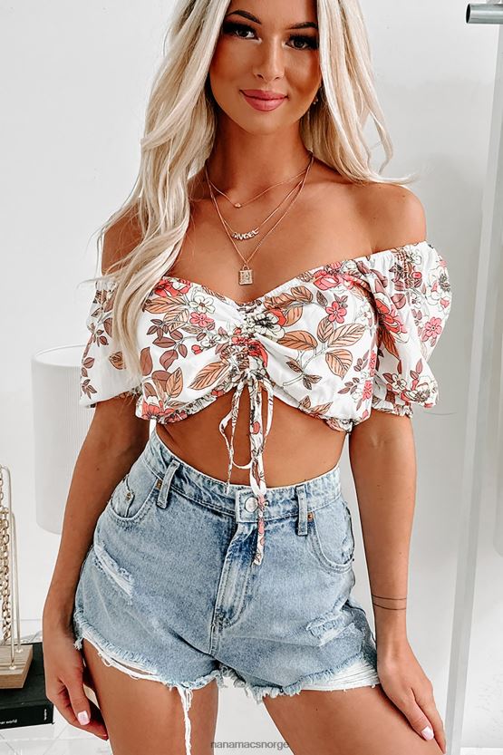 beige NanaMacs sommervær utenfor skulderen floral crop top 402NJ0781