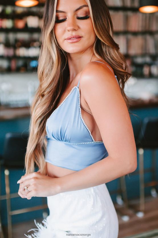 blå NanaMacs magic of midnight rhinestone sateng crop top 402NJ0218