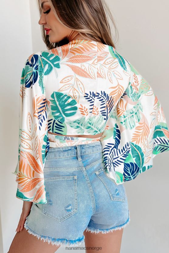 blå NanaMacs tropical vibes tie foran kimono ermet crop top 402NJ0869