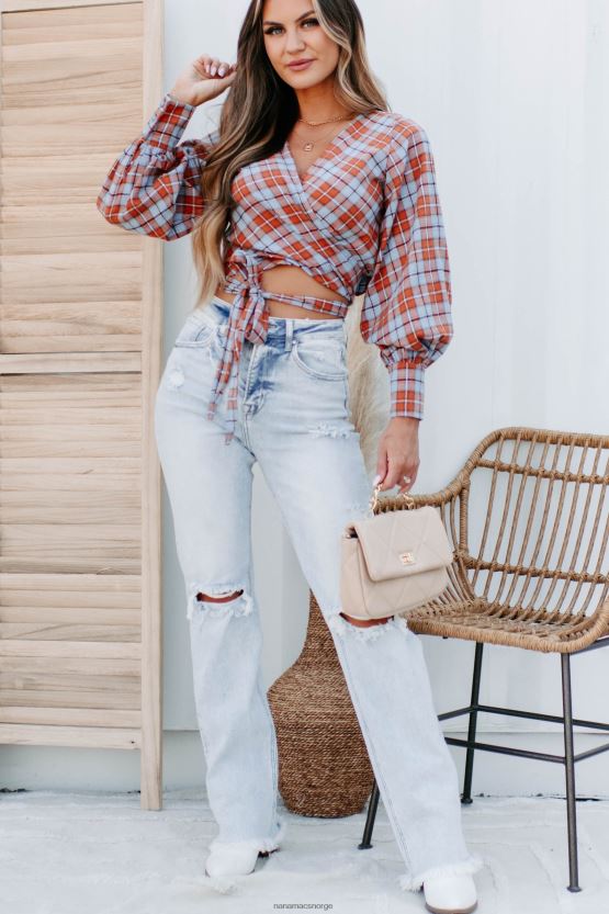 blå multi NanaMacs rustikk berøringsrutet wrap topp 402NJ01309