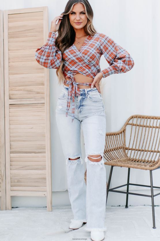 blå multi NanaMacs rustikk berøringsrutet wrap topp 402NJ01309