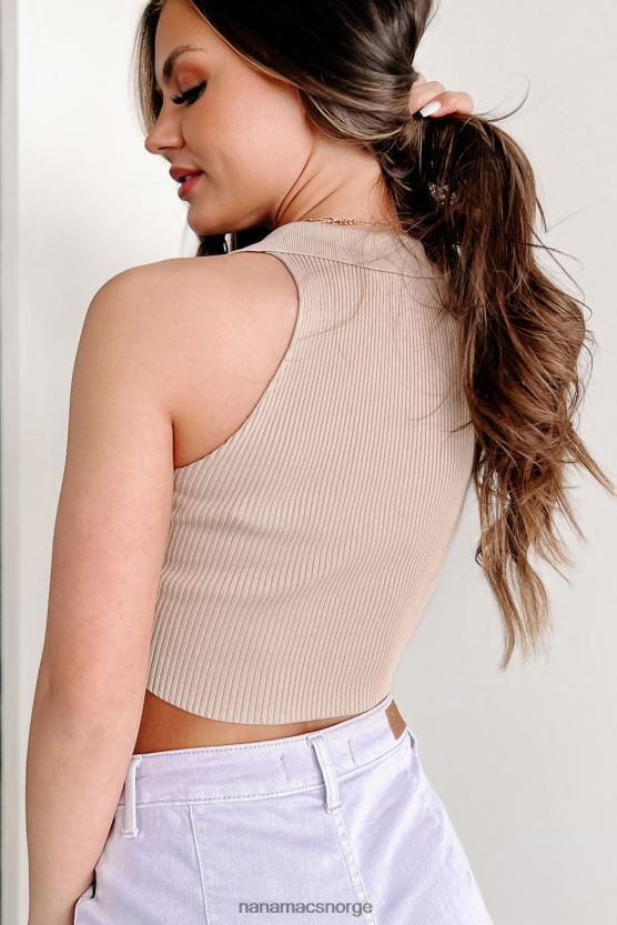 caffe latte NanaMacs liten distrahert ribbet krage topp 402NJ0883