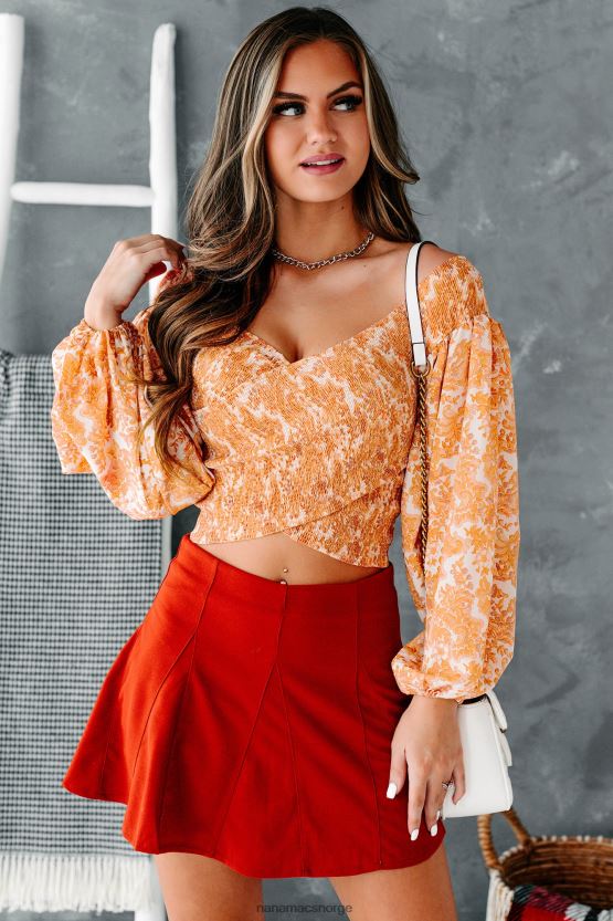 elfenbein NanaMacs paisley me crazy smocked av skulder crop toppen 402NJ01498