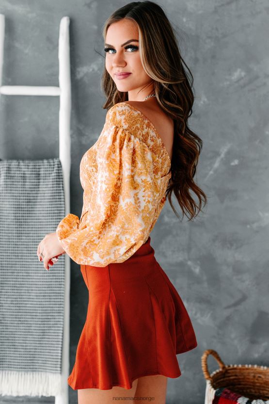 elfenbein NanaMacs paisley me crazy smocked av skulder crop toppen 402NJ01498