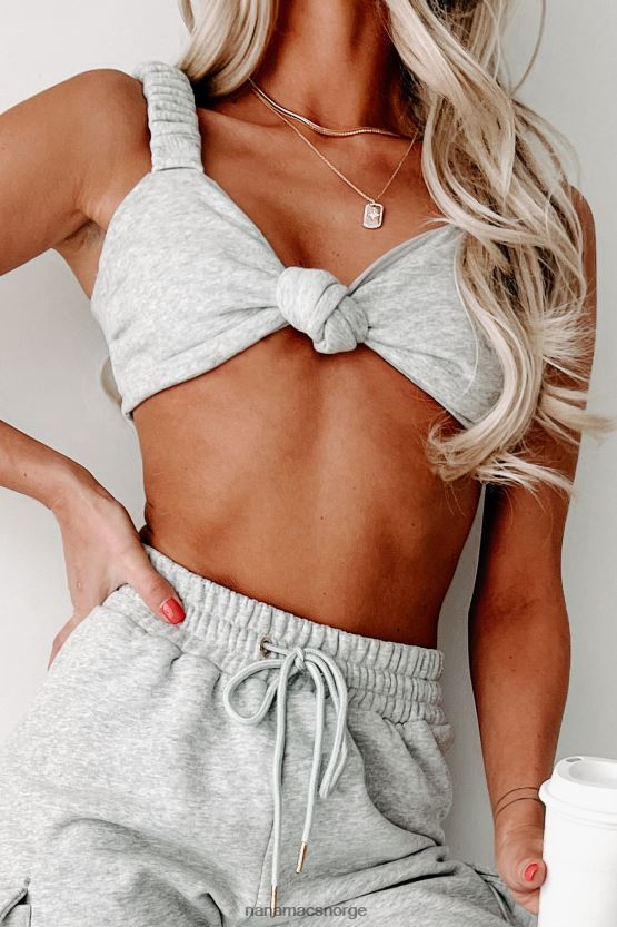 gråmelert NanaMacs liten opptatt front knute crop top 402NJ01268