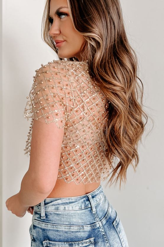 gull NanaMacs staying gylden paljett glitter mesh crop top 402NJ0151