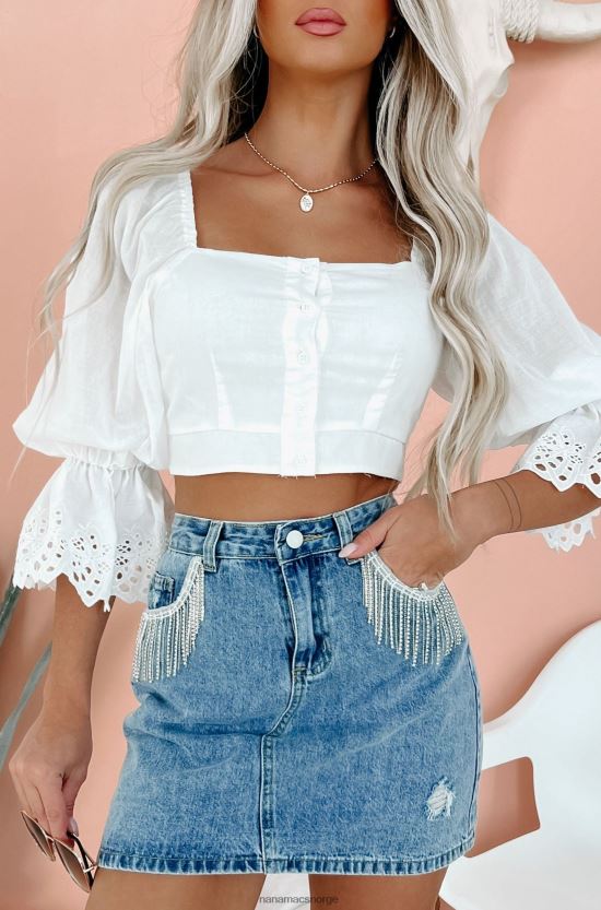 hvit NanaMacs distraherte tanker knapp-front blonde detaljer crop topp 402NJ01407