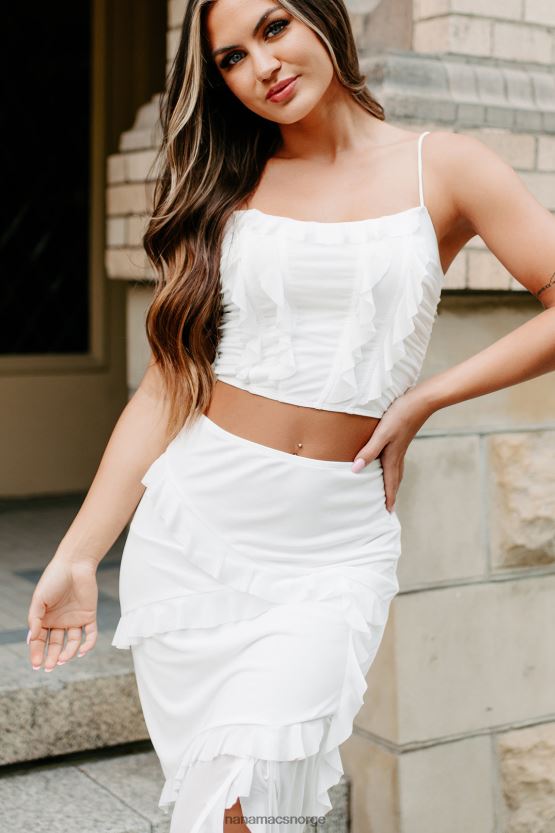 hvit NanaMacs sent til festen ruffled crop top 402NJ01125