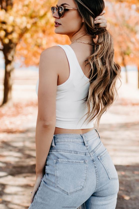 hvit NanaMacs solrike somre ribbet crop topp 402NJ0730