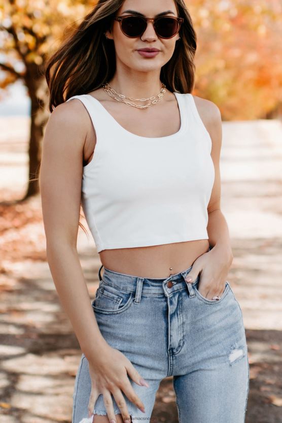 hvit NanaMacs solrike somre ribbet crop topp 402NJ0730