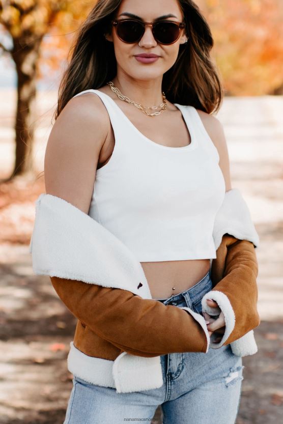 hvit NanaMacs solrike somre ribbet crop topp 402NJ0730