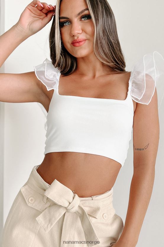 hvit NanaMacs spille favoritter volang ermet crop top 402NJ052