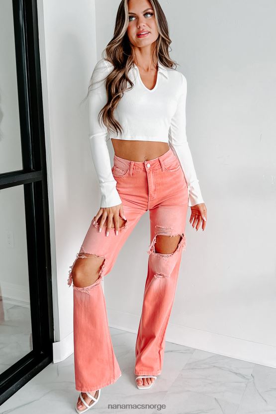 hvit NanaMacs spirende selvtillit krage langermet crop topp 402NJ01756