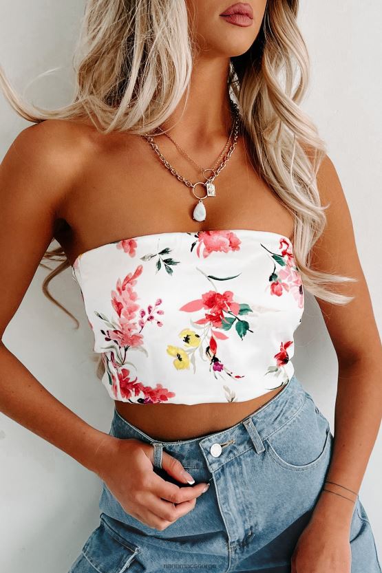 hvit/multi NanaMacs hage glam tie-back sateng crop topp 402NJ0105