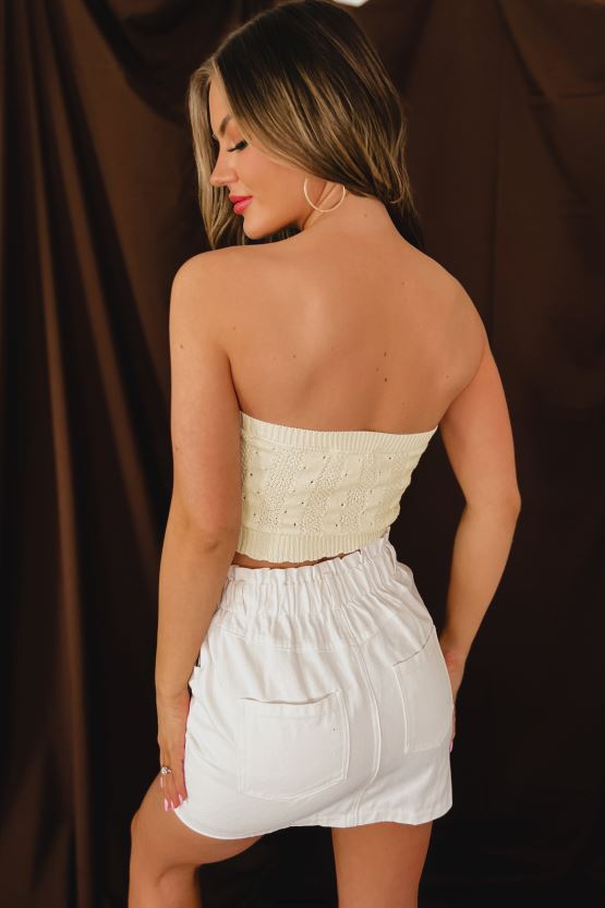 kaki NanaMacs kjent for alle stroppeløs strikket crop top 402NJ01401