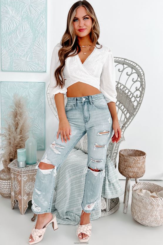 krem NanaMacs ingenting søtere blonder omslag-midje crop top 402NJ01417