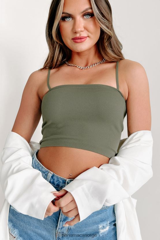 militærgrønn NanaMacs tinsley ribbet crop topp 402NJ0567