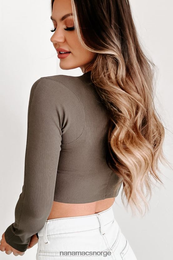 oliven NanaMacs verdt innsatsen ribbet mock neck langermet crop top 402NJ0816