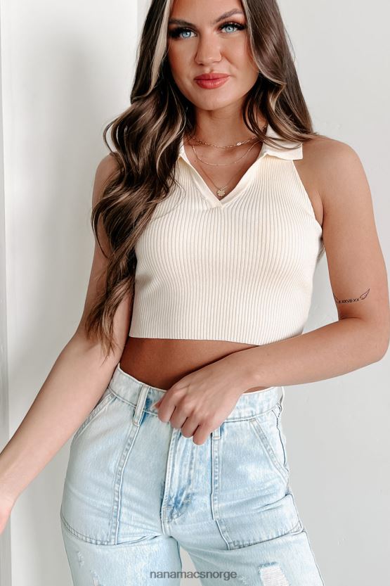 pisket krem NanaMacs liten distrahert ribbet krage topp 402NJ0881