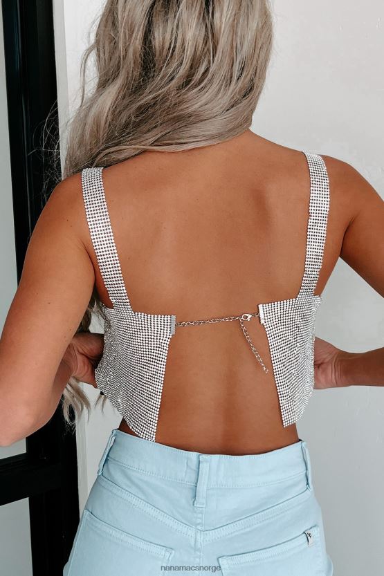 sølv NanaMacs total stunner åpen rygg rhinestone kjede crop top 402NJ0122