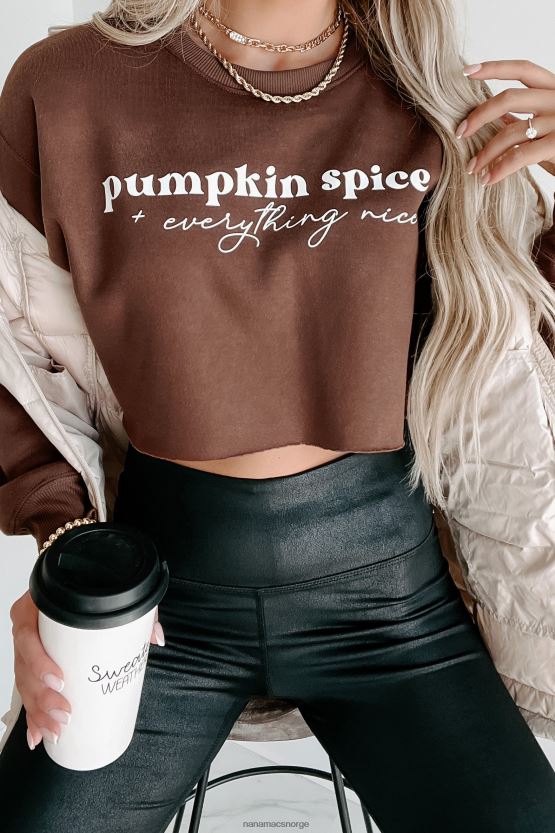sjokolade NanaMacs fin med gresskarkrydder side ribbet fleece crop topp 402NJ01102