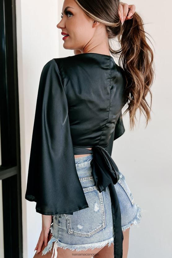 svart NanaMacs bedre med kimono ermet crop top 402NJ01195