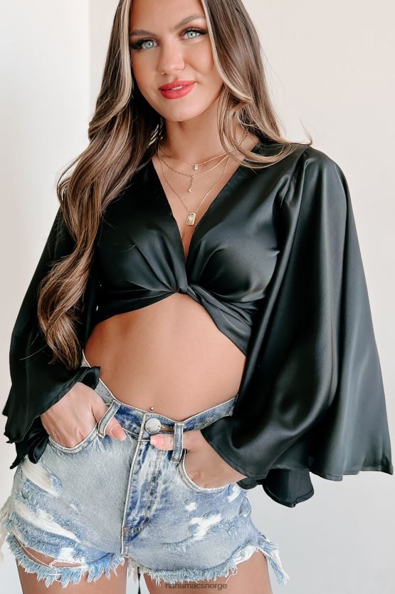 svart NanaMacs bedre med kimono ermet crop top 402NJ01195