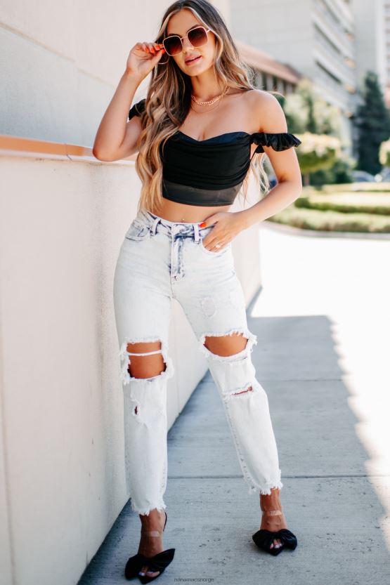 svart NanaMacs bli besatt sateng cap sleeve crop top 402NJ0215