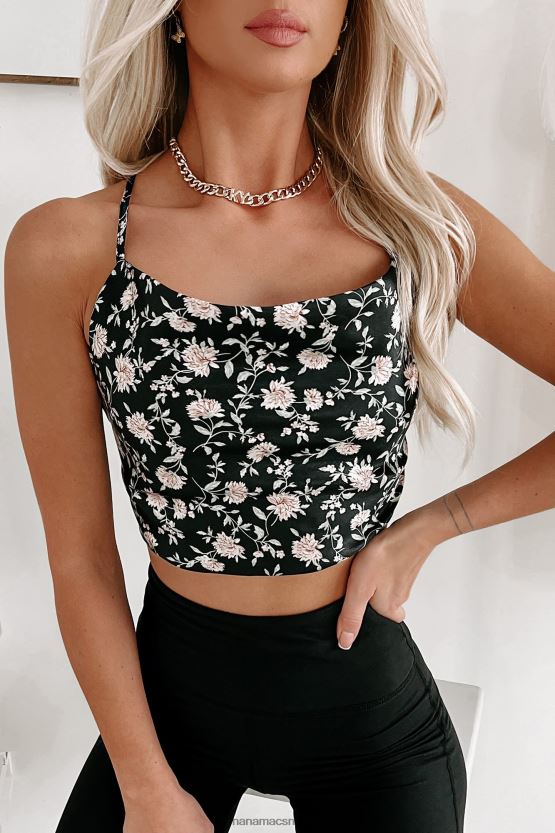 svart NanaMacs blomstrende med selvtillit sateng floral crop topp 402NJ0860