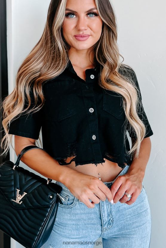 svart NanaMacs davi distressed denim crop topp 402NJ0938