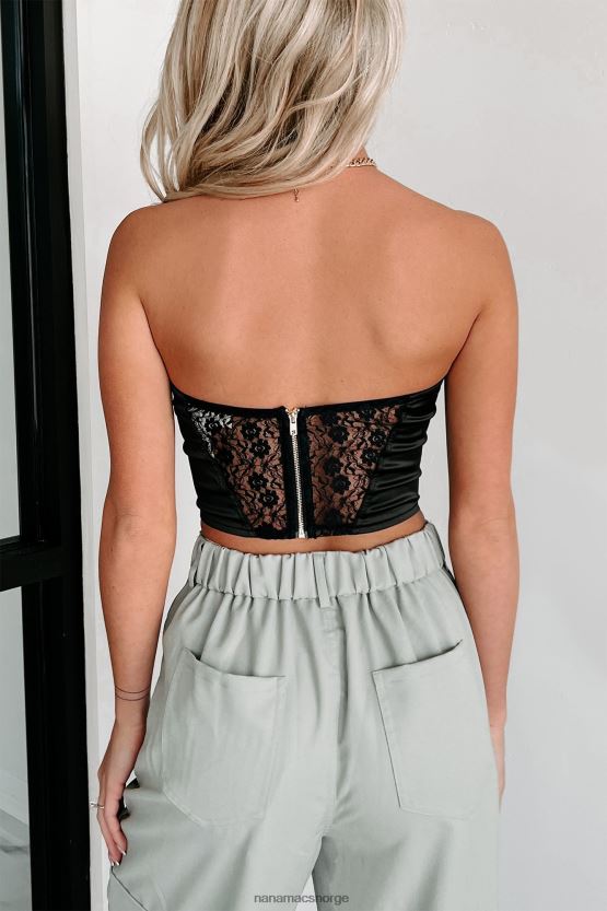 svart NanaMacs flørtende stroppeløs blondetopp 402NJ080