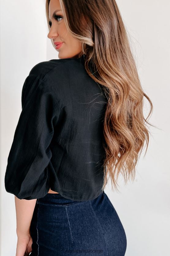 svart NanaMacs gypsy life knapp-front lin crop topp 402NJ0868