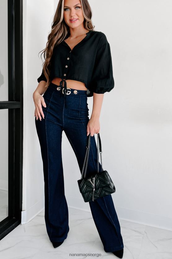 svart NanaMacs gypsy life knapp-front lin crop topp 402NJ0868