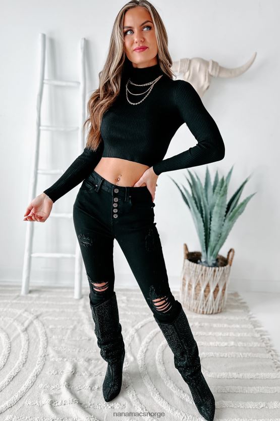 svart NanaMacs jayce ribbet turtleneck crop topp 402NJ0752