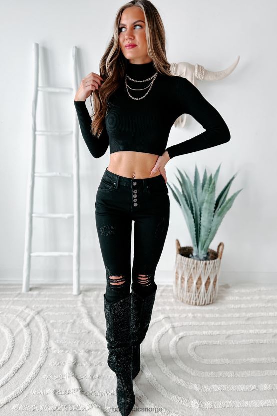 svart NanaMacs jayce ribbet turtleneck crop topp 402NJ0752