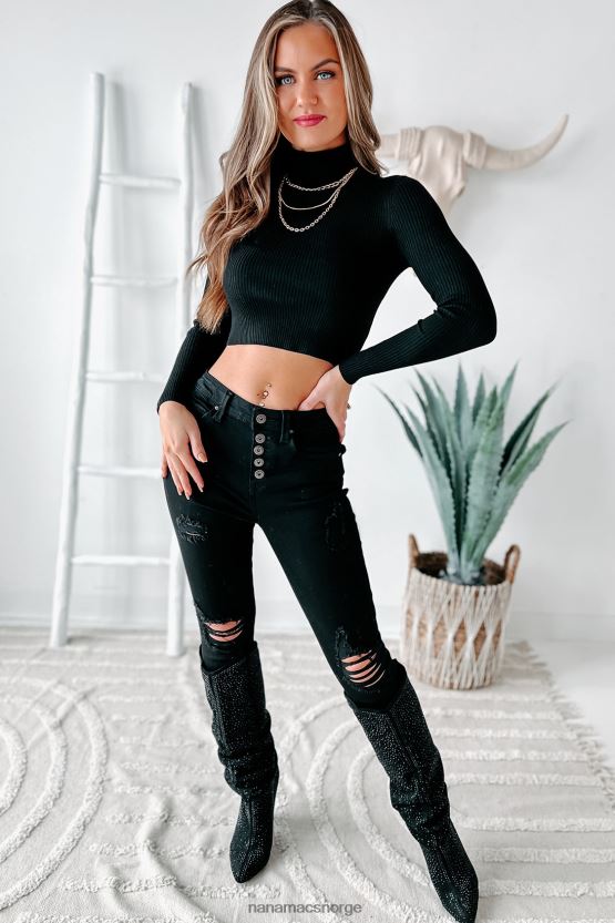 svart NanaMacs jayce ribbet turtleneck crop topp 402NJ0752